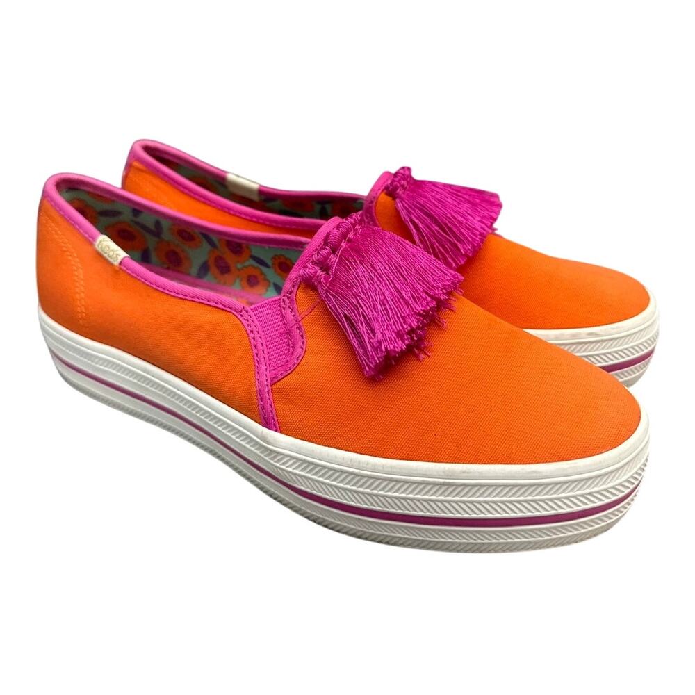 Kate Spade Keds Lolita Mia Orange Triple Decker Fringe Platform Sneaker Women 7
